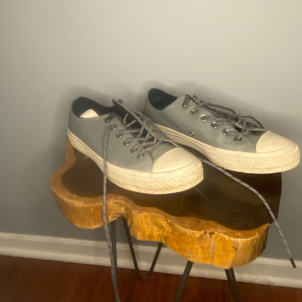 Gray Leather Converse Lows